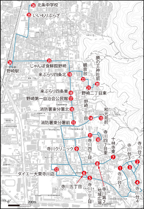 野崎・寺川コース　路線図