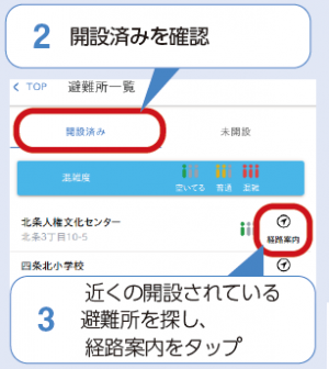 ２開設済みチェック３経路案内