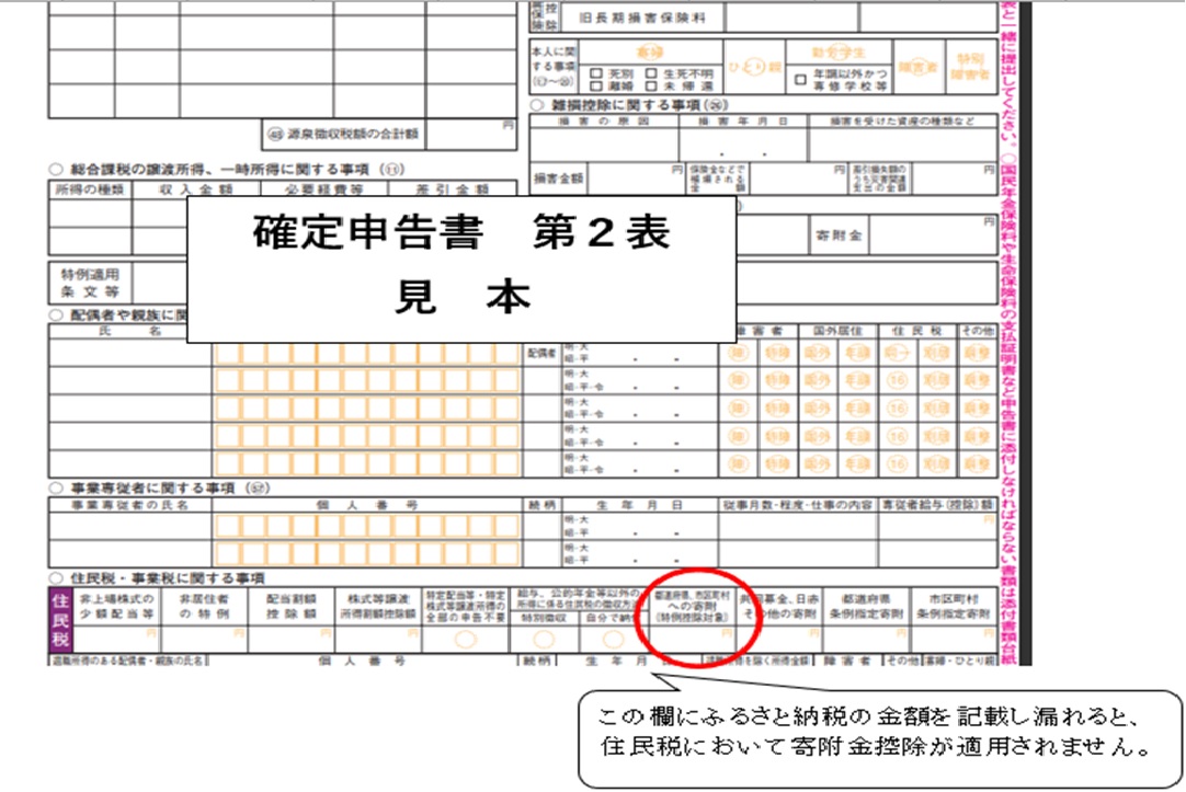 ふるさと納税住民税事項記載方法