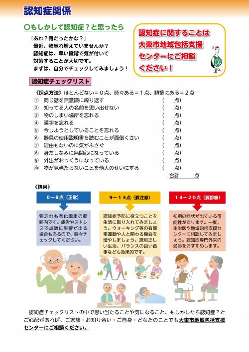 認知症のチェックリストです