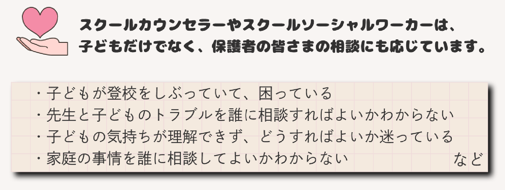 スクールカウンセラー、スクールソーシャルワーカーへの保護者からの相談について