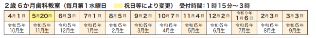 2歳6か月健診カレンダー