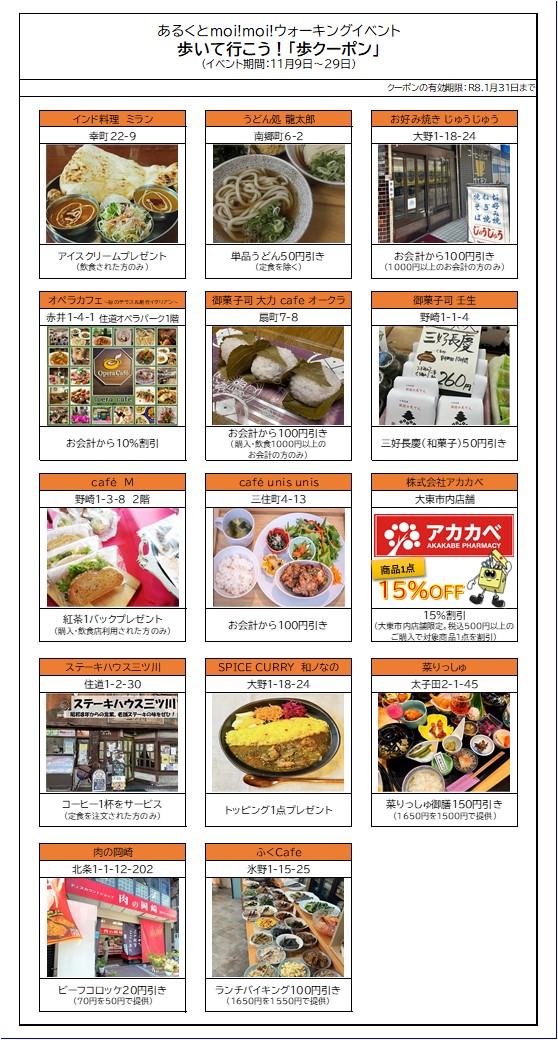歩いて行こう！「歩クーポン」店舗一覧