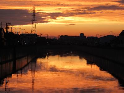 住道駅夕日